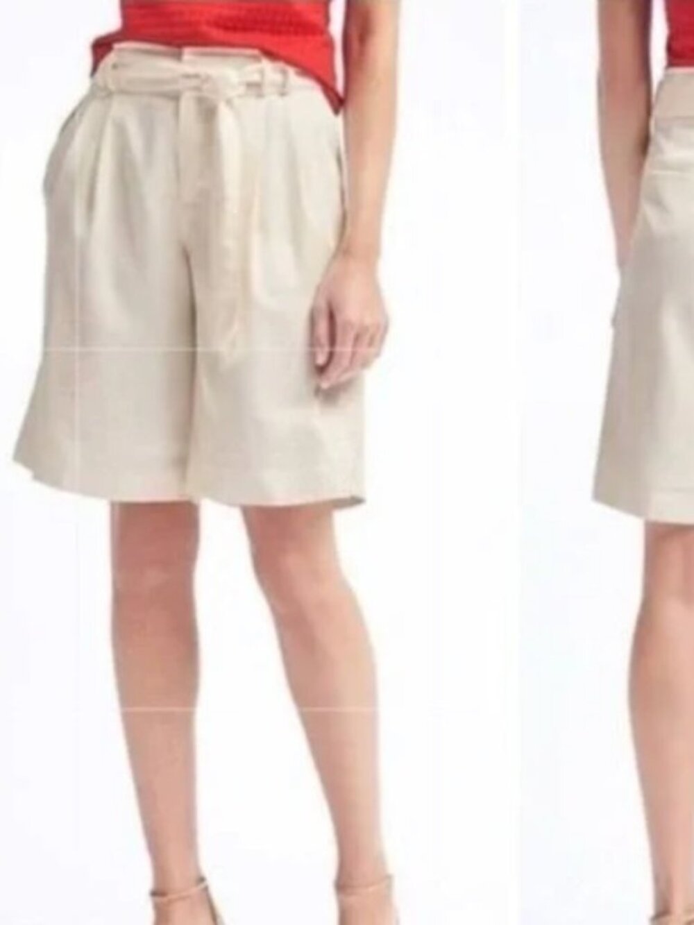 Banana Republic Cream Avery Fit Tie Waist Bermuda Shorts Sz 10 EUC